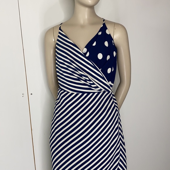 Vince Camuto Wrap Midi Dress in Navy/White; Polka Dot and Stripes - Picture 12 of 16